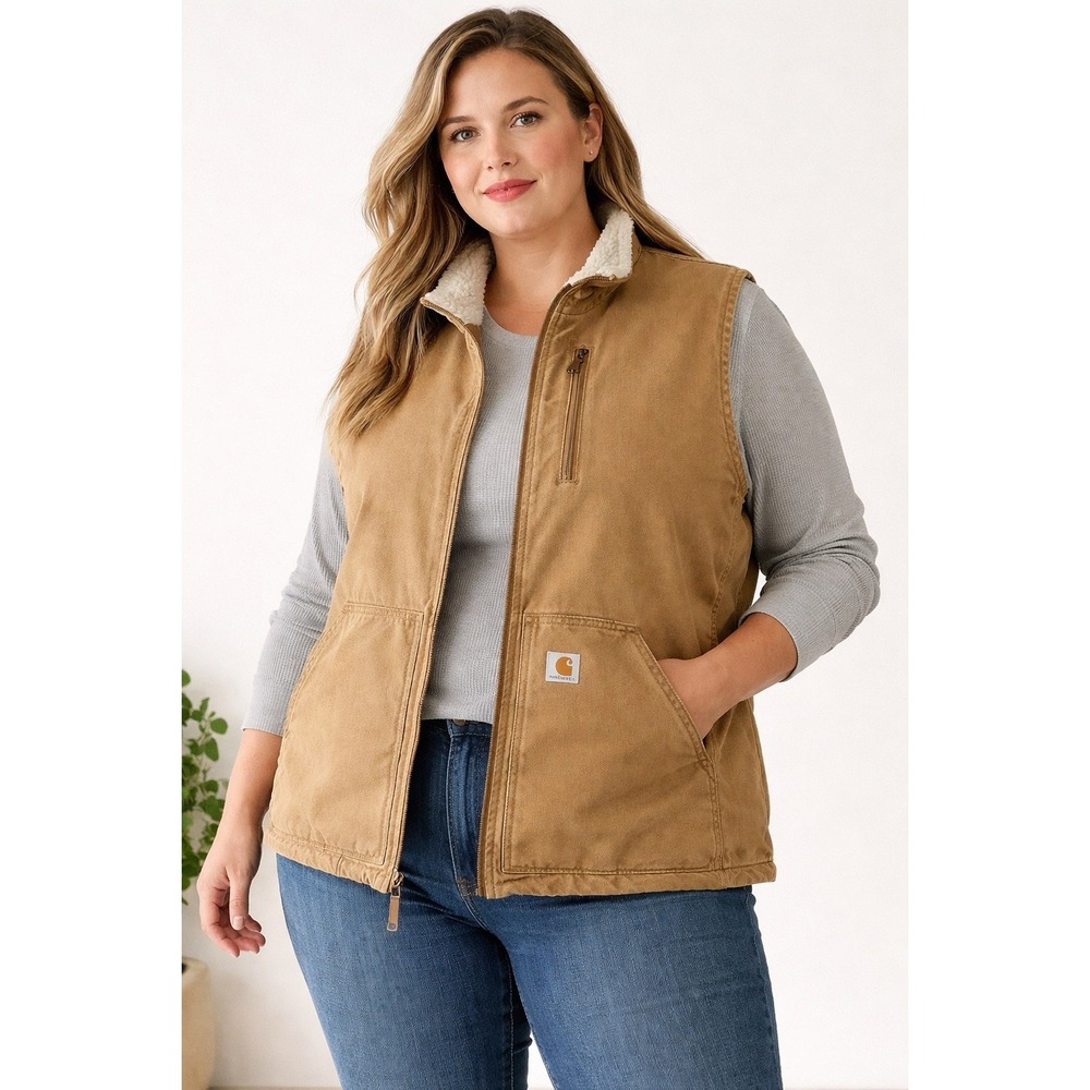 Carhartt Women's Brown Tan Sherpa-Lined Work Vest